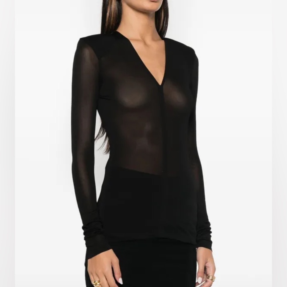 Toteme NWT Black Sheer V-Neck Women's Top M